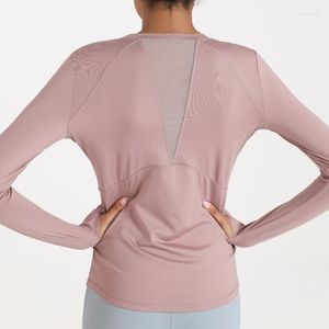 Camicie attive Camicetta da yoga Naked Feel Palestra Fitness Camicia a maniche lunghe da donna Maglia ad asciugatura rapida Patchwork Top sportivo sottile traspirante