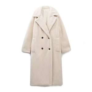 Misto lana da donna 2023 Autunno Inverno Moda caldo sciolto doppio petto in pile spazzolato cappotto di media lunghezza 231129