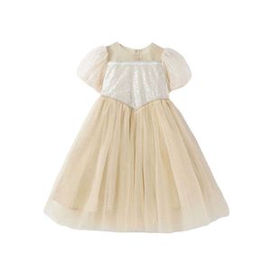 Девушка для девочек -подростков принцесса 2023 Летняя новая сетчатая лоскутная одежда модное кружевное платье дети #7227 0131