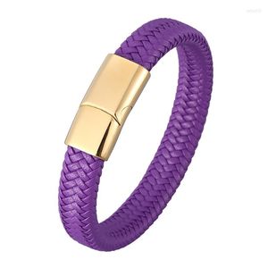 Charmarmband Simple Purple Flätat läderreparmband för män Kvinnor Bangle Steel Magnet Clasp Weave Armband Valentine's Day Gift