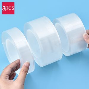 接着剤テープ3pcs両面テープ透明な再利用可能な防水粘着性ナノテープ清潔なキッチンバスルームサプライ230201