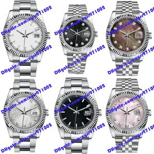 6 Modelo Relógio de alta qualidade 2813 Relógio mecânico automático de 36mm Dial preto impresso 116234 Relógio de diamante feminino Selta de aço inoxidável Sapphire Glass Silver Watches