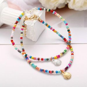 Anklets Bohemian Colorful pärlor Anklet Chain Eloy Scallop Pendant Ankle Armband Beach Foot Chains