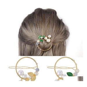 H￥rklipp Barrettes Europe Fashion Jewelry Womens Vintage Circle Leaves Pearls Barrette Hairpin Clip Pin Lady Drop Delivery Hairje Dhqio