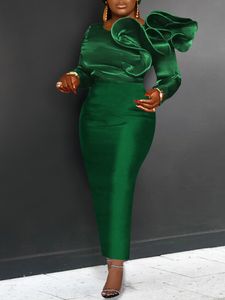 Plus size vestidos bodycon chique e elegante mulher vestido de noite vintage sexy o-pescoço bainha babados longo vestido verde chrismas escritório senhora 230201