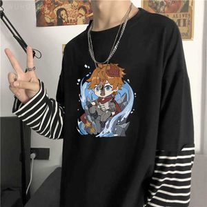 Herren T-Shirts Harajuku Kawaii Tartaglia Genshin Impact T-Shirts Unisex Langarm Manga Cartoon Cosplay Spiel Sommer Übergroßes Selbst T-Shirt Y2302