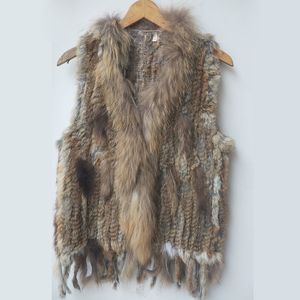 Women's Vests Knitted Real Rabbit Fur Vest Women Fashion With Tassel For Ladies Sleeveless Autumn Gilets Female 230131