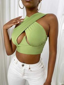 Women's Tanks Camis Women's Criss Cross Tank Tops Sexy Sleeveless Solid Color Cutout Front Crop Tops Party Club Streetwear Summer Lady Bustier Tops Y2302