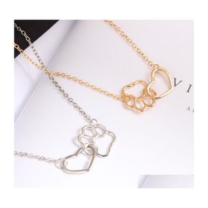 Pendant Necklaces Pendants Jewelryfashion Women 18K Gold Plated Heart Paw Print Personalized Necklace Love My Pet Jewelry 1821 T2 Dr Dhhoz