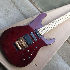 Chitarra elettrica a 6 corde rosso vino con tastiera in acero Floyd Rose impiallacciatura in acero trapuntato personalizzabile