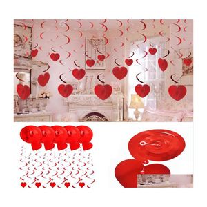 Decorazione del partito 12/24 Pz / lotto Cuore rosso dell'amore Soffitto appeso Swirl Ornamenti di nozze Forniture per la camera Ghirlanda Consegna goccia Giardino domestico Dhcnu