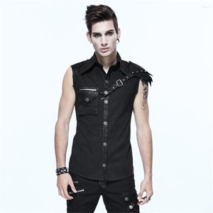 Men's T Shirts Steampunk Button-down Shirt Slim-fitting Black Casual Summer Strap Sleeveless Tops