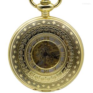 Pocket Watches Full Gold Case Operated Mechanical Watch for Gentleman Unique Watchers Men Women PJX1373