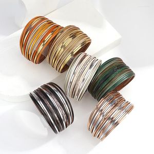 Charm Armbänder Böhmische Kontrastfarbe Splice Slim Stripe Lederarmband für Frauen Multilayer Wide Wrap Paar Schmuck Geschenk mit Box