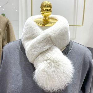 Scarves Solid Color Real Rex Fur Ring Scarf Women Female Plush Warm Double Sided Thick Natural Ball Winter Mufflers