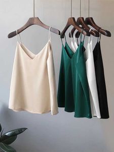 Frauen Tanks Camis Casual V-ausschnitt Sexy Solide Satin Frau Camis Tank Tops Chiffon Ärmellose Leibchen Top Neckholder Camis Tops Y2302