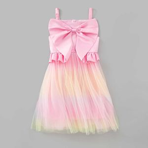 Flickans 2022 Summer Girls Mesh Dress New Cute Bow Children Party Clothing Kids Patchwork Princess Dresses Suspender #6858 0131