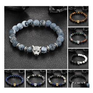 Charm Bracelets Wholesale Fashion Woman Man Plating Gold Sier Chain Bracelet Crystal Lava Stone Skeletons Tiger Eye Jewelry Bead Dro Dhbco