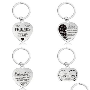 Nyckelringar Lanyards Fashion Keychain Rostfritt stål Letters Hjärtknappar Lovers Mamma vänskap Sisters Sier bilsmycken mödrar dheyo