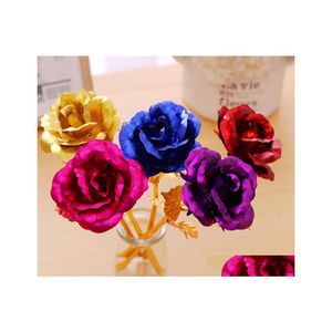 Fiori decorativi ghirlande da 24k fogli rosa oro placcati in lamina duri amore decorazioni per matrimoni amante creativa madri di San Valentino regalo di otvde