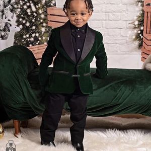 Suits Kids 1 Year Birthday Dress Baby Boys Green Velvet Blazer Jacket Pants Pograph Suit Children Wedding Performance Party Wear 230131