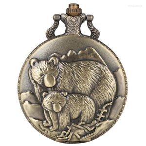 Pocket Watches Retro Bronze Polar Bear Figure Necklace Quartz Watch Baby Pattern Chain Pendant Presents for Men Women Jewelry Reloj