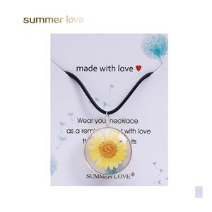 Collane con ciondolo Moda Vero girasole secco Fatto a mano Collana con margherita naturale per le donne Regalo Accessorio per gioielli fai da te Corda Maglione Otljr