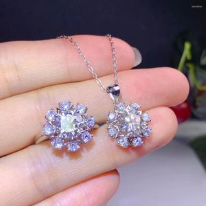 Cluster Rings Moissanite Big Gemstone Necklace. Women's Jewelry Suit The Most Gemstone. 925 Sterling Silver