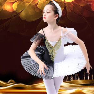 Scene Wear Children's Little Swan Dance Sling Ballet Skirt Lake Pettiskirt Svart och vit professionell tutu