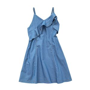 Girl's Girls Beach Dress 2022 New Kids Summer Denim Casual Dresses Fashion Barn Bomullskläder ärmlös #6805 0131