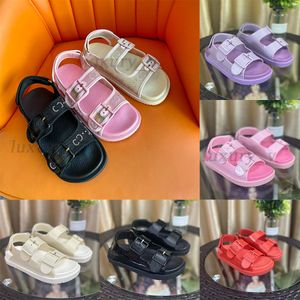 Sandalias de diseñador para mujer Zapatillas de goma Mimi Double G Flip Flops Jelly Platform Slides Hebilla ajustable Catton Slipper Summer Outdoor Sandal Box