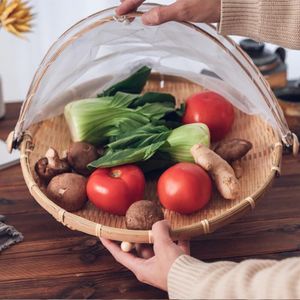 Other Kitchen Tools HandWoven Tent Basket Tray Fruit Vegetable Bread Storage Outdoor Picnic Mesh Food Lid Net Cover Gadgets 230201