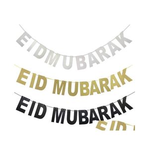 Party Decoration Gold Sier Eid Banner Glitter Paper Garland Mubarak Muslim Festival Bunting Ramadan SN570 Party Drop Delivery Home GA DH1X6