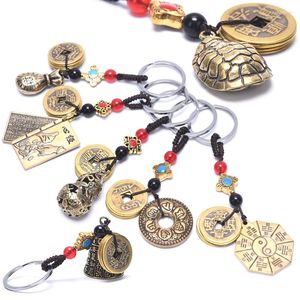 Nyckelringar olika stilar av rikedom framgång smycken lycka till gyllene melon nyckelring mässing kinesiska fengshui antika mynt tillbehör