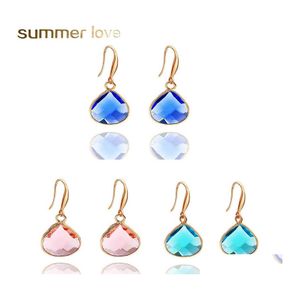 Dangle Chandelier Simple Yellow White Blue Crystal Water Drop Earrings For Women Big Copper Meatal Hook Earring Wedding Party Fash Otyua