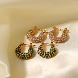 Çember küpeler moda kadınlar için çok yönlü mücevher 18k altın kaplama paslanmaz çelik kakma yeşil kübik zirkonya küpe