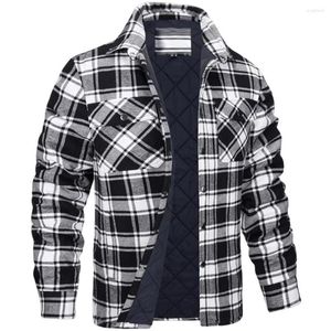 メンズジャケット冬の格子縞のコットンラペルソフト暖かいカーディガンプラスメンズシャツコートキルティング裏地付きフランネルジャケット