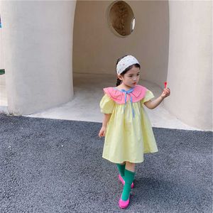 Girl's Es Preppy Summer New Doll Collar Sweet Princess Dress for Girls 3-8 år Studenter Barnkläder