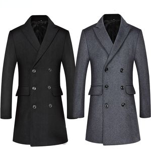 Men's Wool Blends Double Breatsed Long Trench Coat Men Winter Cashmere Peacoat Slim Fit en Overcoat Windbreaker 230201