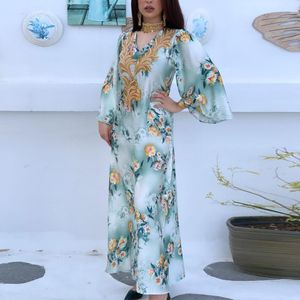 Etnik Giyim Eid Yaz Çiçek Baskı Jalabiya Arap Müslüman Elbise Kadın Arap Abaya Dubai Partisi Akşam Elbisesi Fas Kaftan Islamethni