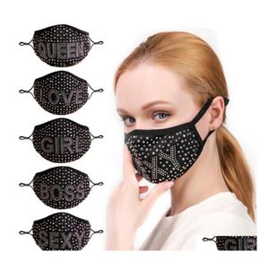 Party Masks Fashion Letter Dustproakt Bling Diamond Protective PM2.5 MUND Tv￤ttbara ￥teranv￤ndbara kvinnor Colorf Rhinestones Shiny Face Clas OT1BE