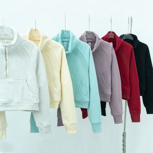 Luxuriöses Lu Yoga Damen-Herbstmode-Designer-Hoodie-Sweatshirt, Yoga-Anzugjacke, sportlicher Damen-Halbreißverschluss und dickes, lockeres Fleece im kurzen Stil