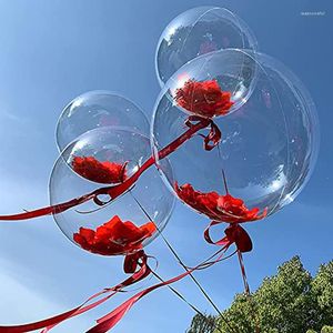 Party Decoration 4PCS 18inch Transparent Clear Balloons With Rose Petals Helium Bubble Balloon Birthday Wedding Valentine Day Decor