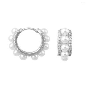 Hoop kolczyki Eyer Elegancki styl Pearl CZ Ear Biżuter