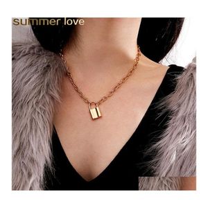 Pendant Necklaces Vintage Handmade Square Lock Necklace For Men And Women Gold Sier Color Lover Chokers Clavicle Jewelry Gifts Drop Otyi9