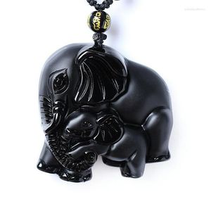 ペンダントネックレスnatrual obsidian彫刻象の鼻の神の神ラッキーペンダントブラックネックレス