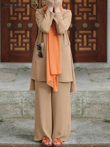 Etniska kläder zanzea kvinnor 2 st avslappnad abaya hijab spårdräkt vintage muslim byxa sets sommarlång ärmblusdräkter lösa matchning 230131