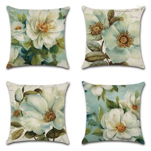 Pillow Rustic Flowers Cover White Plants Floral Green Leaves Watercolour Art Sofa Case Home Living Room Decor Pillowcase