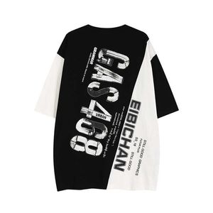 Men's T-Shirts Patchwork Cotton Letter Print Tshirt Men Stitch Harajuku Men's Shirt Oversize Casual Men's T-Shirt Summer Men Clothing Y2302