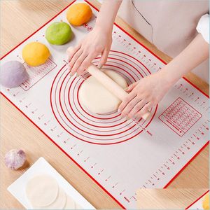 Mats Pads Sile Pastry Mat Non Stick Baking Kneading Dough Fondant Rolling Pad With Measurement Kitchen Cooking Gadgets Drop Delive Dhbvx